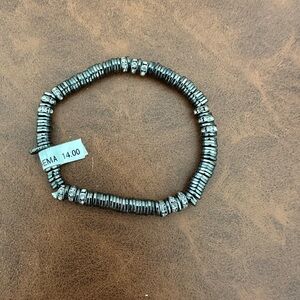 NEW Marilyn Schiff Silver and Black Beaded Stretch Bracelet W/ Crystal Accents